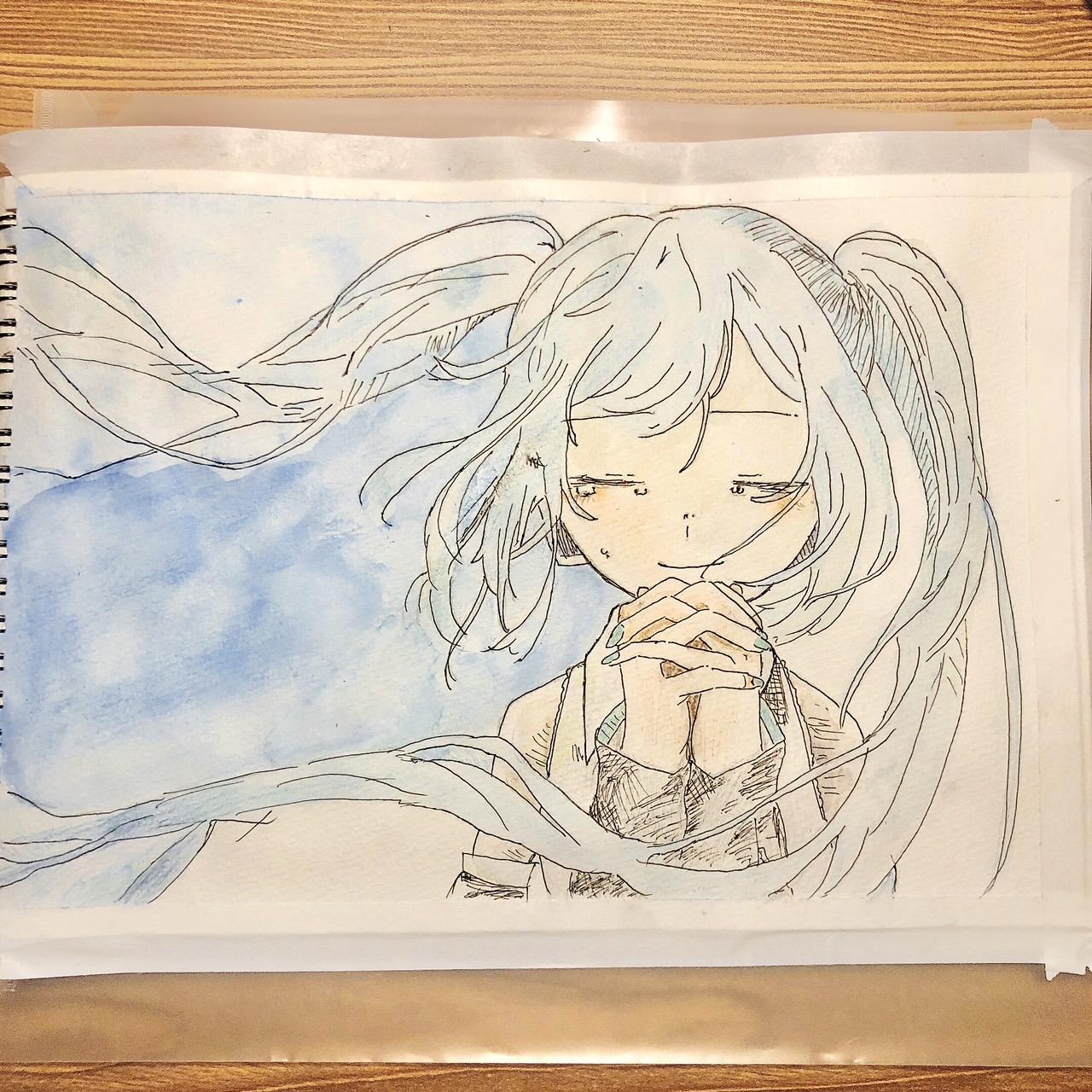 アオノネガイ-水彩色鉛筆